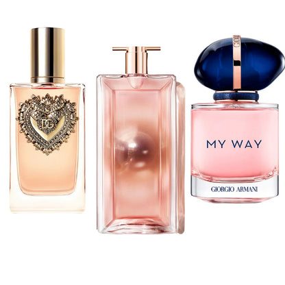 Sada 3 parfémů perfumes Dolce & Gabanna Devotion, My Way Giorgio Armani, Lancôme Idôle 100ml