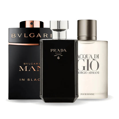 Sada 3 parfémů perfumes Bvlgari In Black, Giorgio Armani Acqua Di Gio, L'Homme Prada Intense 100ml