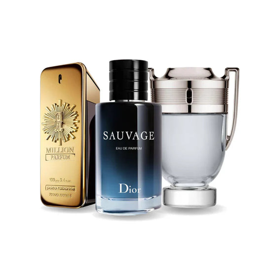 Sada 3 parfémů perfumes Paco Rabanne ONE MILLION, Dior SAUVAGE e Paco Rabanne INVICTUS 100ml