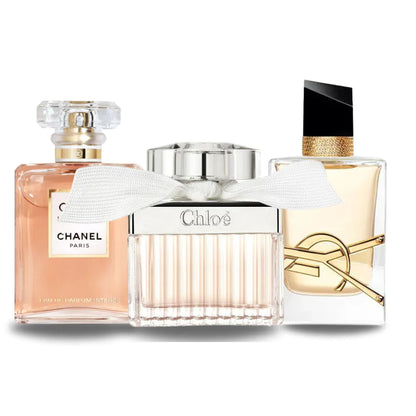 Sada 3 parfémů perfumes Chanel COCO MADEMOISELLE, Yves Saint Laurent LIBRE e CHLOÉ 100ml