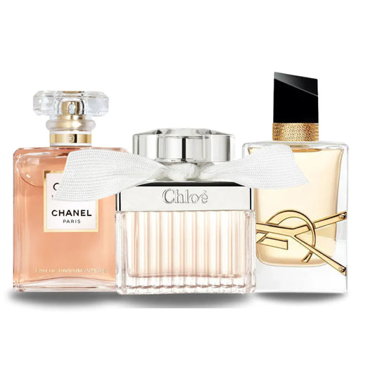 Sada 3 parfémů perfumes Chanel COCO MADEMOISELLE, Yves Saint Laurent LIBRE e CHLOÉ 100ml