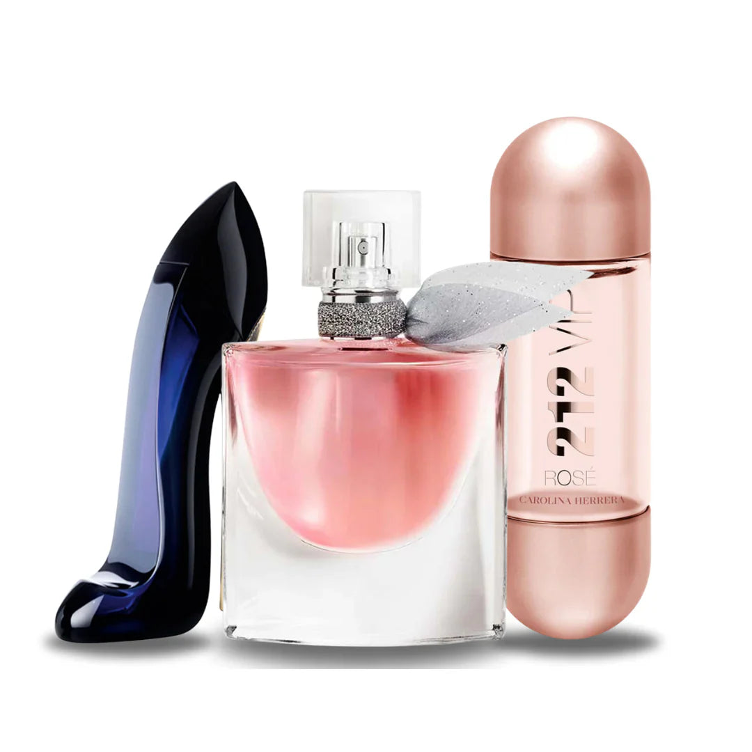 Sada 3 parfémů perfumes Carolina Herrera GOOD GIRL, Lancôme LA VIE EST BELLE e Carolina Herrera 212 VIP ROSÉ 100ml