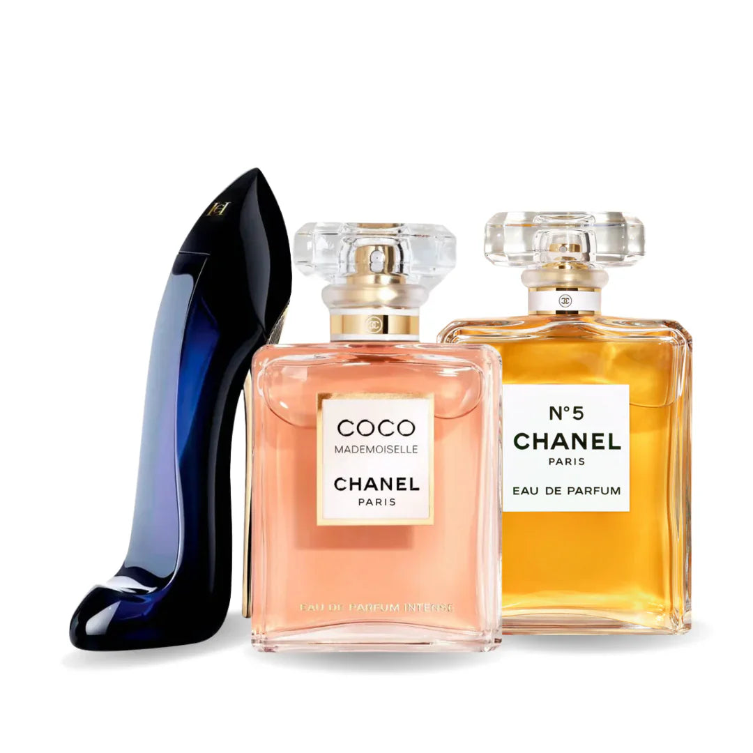 Sada 3 parfémů perfumes GOOD GIRL, COCO MADEMOISELLE, Chanel Nº5 100ml