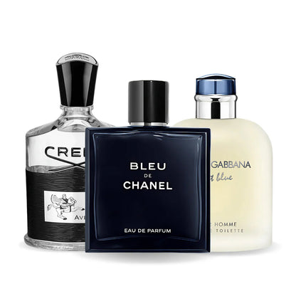 Sada 3 parfémů perfumes Bleu de Chanel, Creed Aventus, Light Blue Dolce Gabbana 100ml
