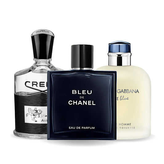 Sada 3 parfémů perfumes Bleu de Chanel, Creed Aventus, Light Blue Dolce Gabbana 100ml