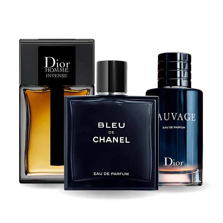 Sada 3 parfémů perfumes Sauvage Dior, Bleu de Chanel, Dior Homme Intense 100ml