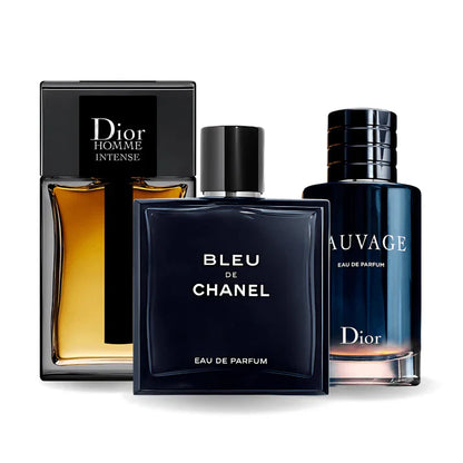 Sada 3 parfémů perfumes Sauvage Dior, Bleu de Chanel, Dior Homme Intense 100ml