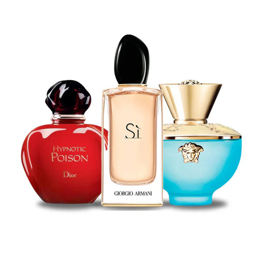 Sada 3 parfémů perfumes Dior HYPNOTIC POISON, Giorgio Armani SÌ e Versace DYLAN TURQUOISE 100ml